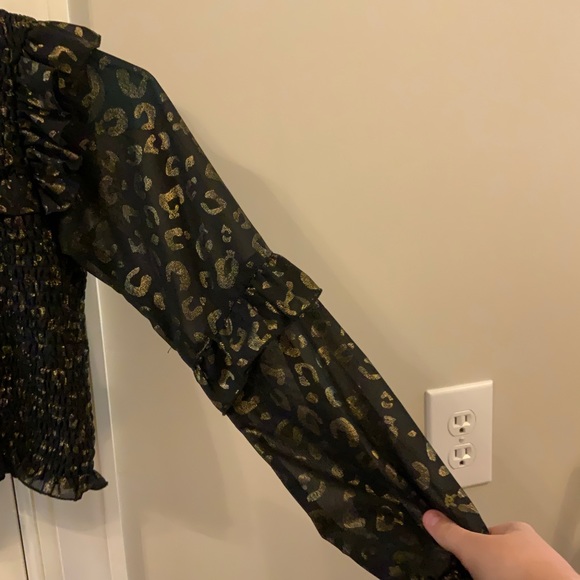 Girls black and gold Leopard print long sleeve top - Picture 4 of 5